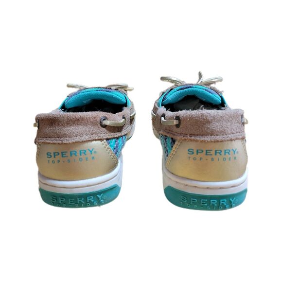 Sperry Girls 5m Leather Topsider Butterflyfish Green Sequin Boat Shoes READ - Picture 6 of 9